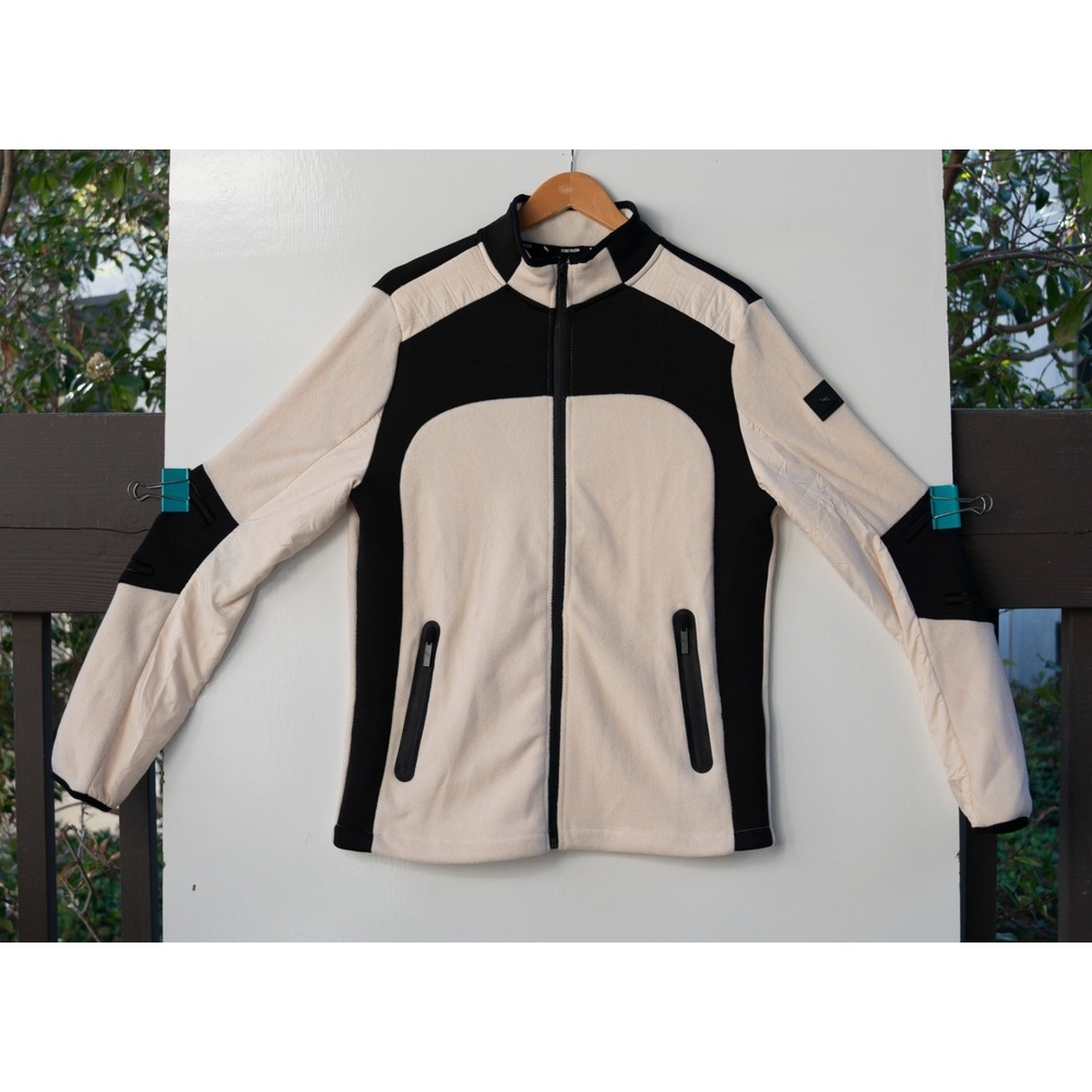 Stone Falcon Men's Size Small White Black Full‎ Zip Fleece Hoodie Jacket